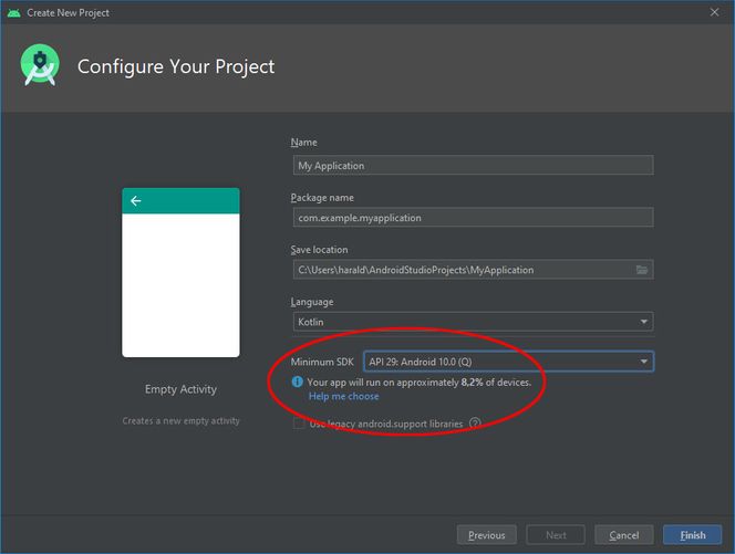 Oversikten over andelene som bruker ulike Android-versjoner, kan hentes fram i Android Studio. Skjermbilde: digi.no