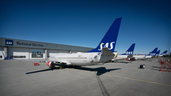 Til sammen 26 SAS-fly står nå langtidsparkert på Oslo Lufthavn. Foto: Eirik Helland Urke
