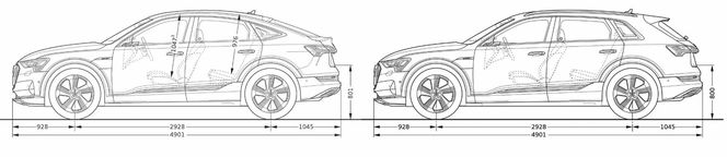 Målene på Sportback (venstre) og SUV-en er stort sett like. Foto: Audi