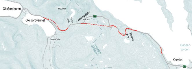 Dette viser hvordan veilinjen kan bli. Planprosessen er under oppstart med egen rådgiver. Det legges opp til at reguleringsplanene kan vedtas om et år. Illustrasjon:  Nye Veier