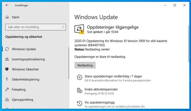 Mikrokodeoppdatering til Intel-prosessorer rulles ut via Windows Update denne uken. Skjermbilde: Digi.no