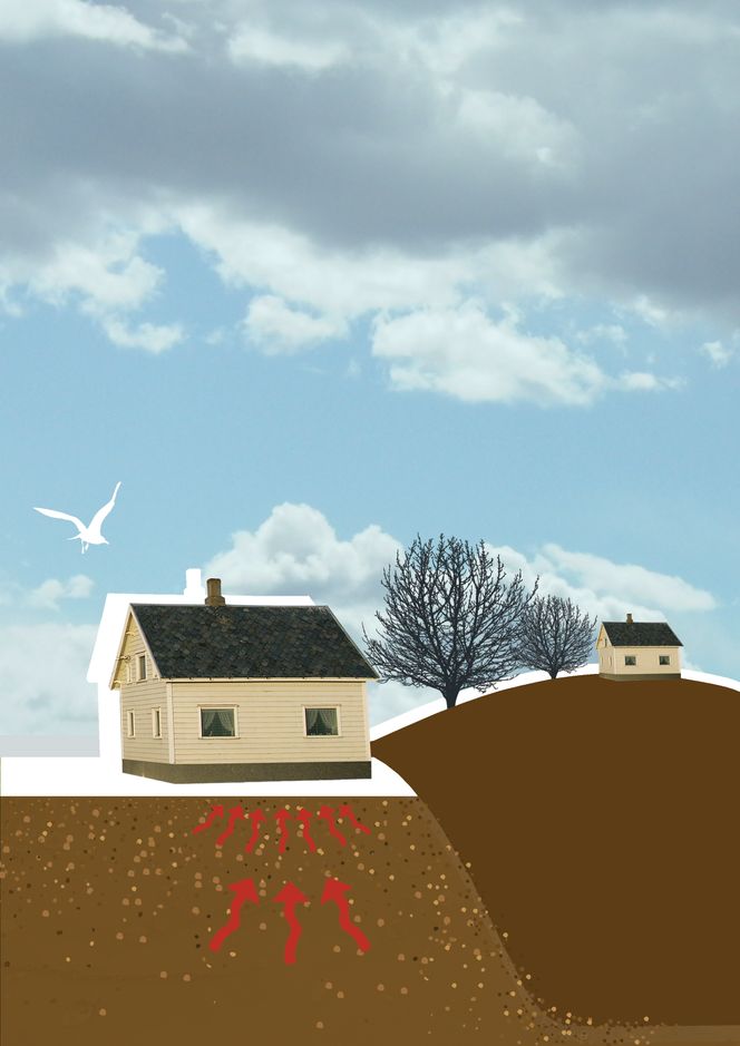 Mange huseiere i Norge har radon i huset uten å vite om det. Illustrasjon: DSA/Monica Egeli