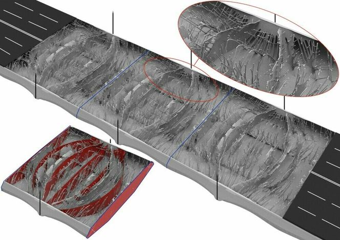 Resultatet av topologioptimaliseringen, en organisk fremtoning med for stor kompleksitet til å produsere i dag, vises øverst til høyre. Deretter ble resultatet av optimaliseringen tolket til en ny og enklere utforming (markert i rødt). Foto: Cowi