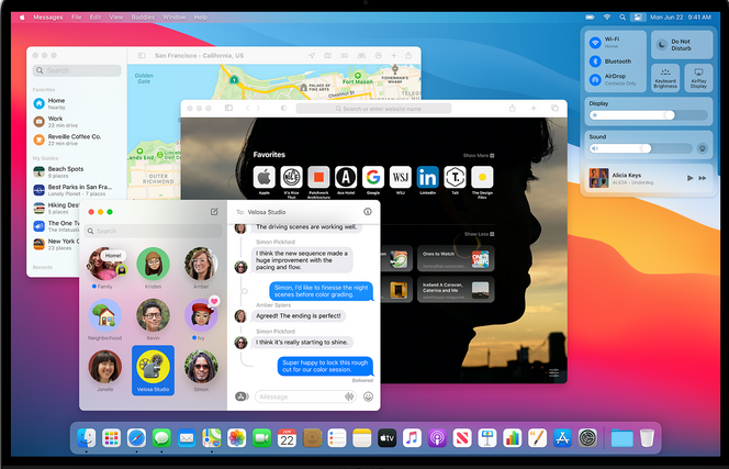 Mac OS «Big Sur» blir det første Mac-operativsystemet som støtter de nye Arm-baserte Apple-prosessorene. Foto: Apple