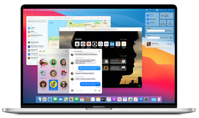 Mac OS Big Sur og tilhørende programmer fra Apple har fått oppdatert design – blant annet med ny fargepalett og avrundede hjørner. Foto: Apple
