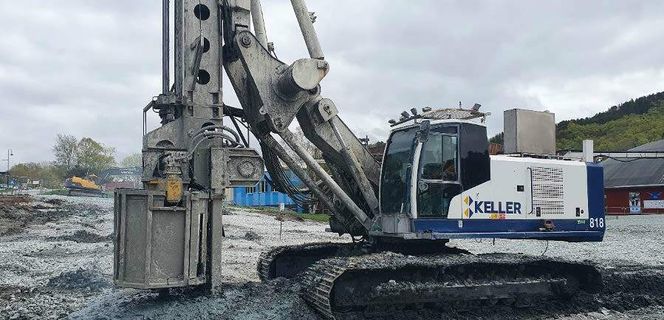 Borerigg som brukes i forbindelse med grunnstablisering av kalksement. Foto: NGI