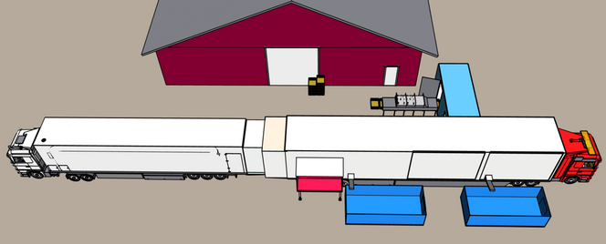 Skissen viser det mobile slakteri-konseptet. Illustrasjon: Sintef
