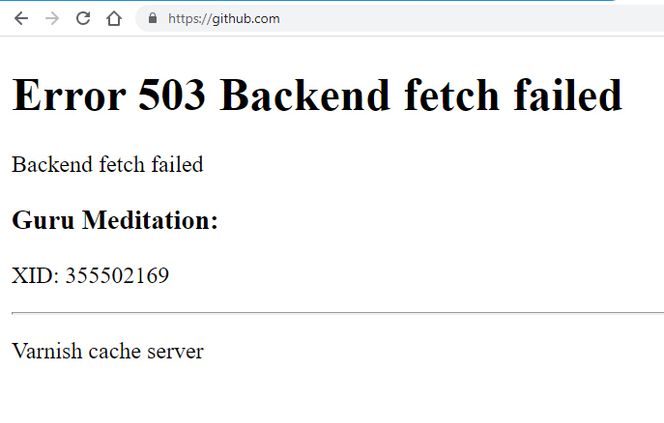 Githubs Varnish-server får ikke noe svar fra backserveren. Skjermbilde: Digi.no