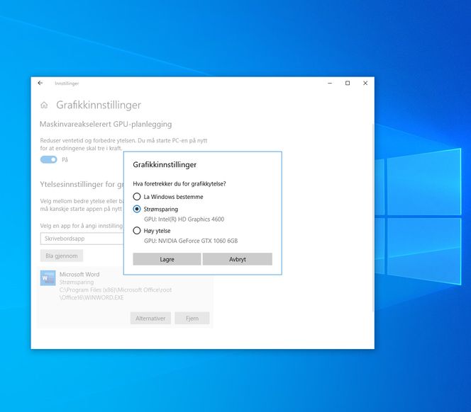 Grafikkegenskapene i Windows 10, versjon 2004. Skjermbilde: Digi.no