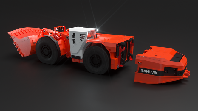 Batteriet helt bak på maskinen, som også fungerer som motvekt, byttes på ca seks minutter. Foto: Sandvik