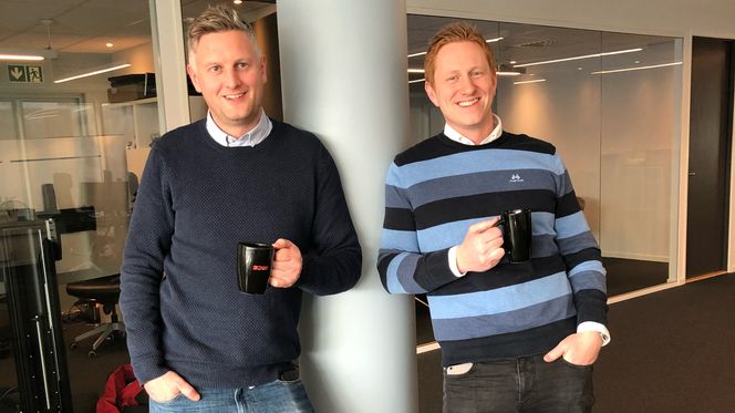 Njål A. Gjermundshaug (t.v.) og Stian Tonaas Fauske er gründerne bak Filemail. Foto: Filemail