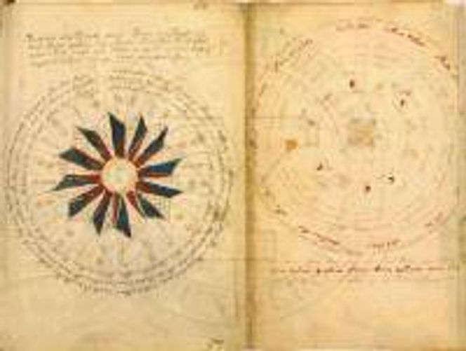Dobbeltside i Voynich-manuskriptet.