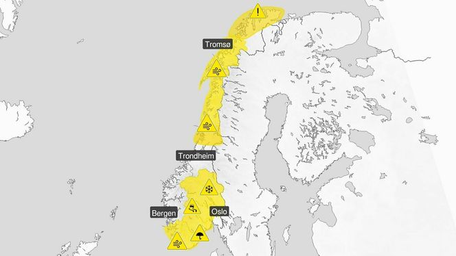 Farevarsel for nesten hele landet når ekstremværet Frank nærmer seg. Foto: Yr.no