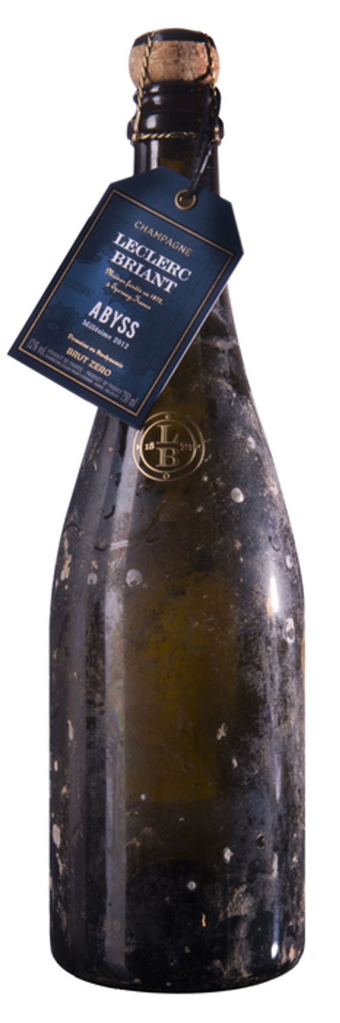 Slik ser den ut i butikk: Leclerc Briant Abyss Millésime Brut Zero 2015 (varenummer 8090501 hos Vinmonopolet). 600 av totalt 6000 flasker ender i Norge. Foto:  Michael Boudot