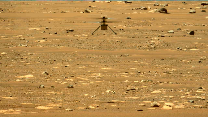 Dette bildet viser den andre flyvningen på Mars, fanget av roveren Perseverance. Foto: &nbsp;Nasa