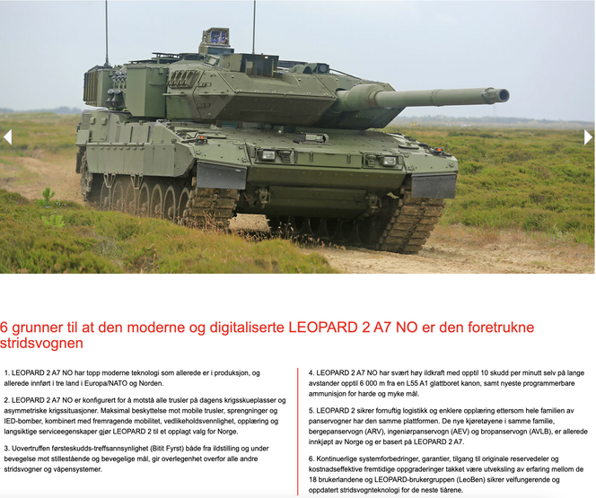 Leopard2A7.no inneholder argumentasjon for at den nyeste versjonen av Leo bør erstatte dagens A4.