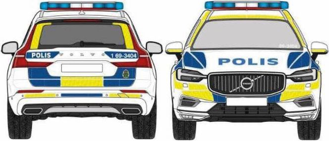 Volvos nye politibiler i Sverige skal umiddelbart kunne identifisere stjålne biler på veien, gjennom automatisk skiltlesning. Foto:  Polisen.se