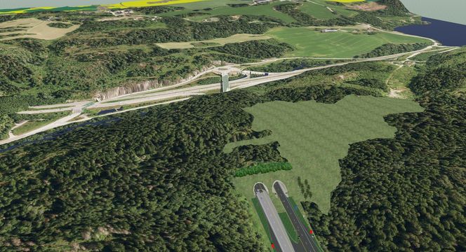 Byggingen av det nye løpet er en del av prosjektet E 134 Oslofjordforbindelsen, hvor hele strekningen fra tunnelen og fram til E6 blir firefelts motorvei. Foto: Statens vegvesen