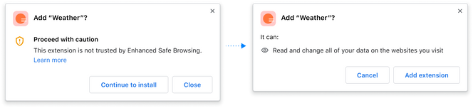 Slik vil Chrome advare mot risikable utvidelser. Foto: Google