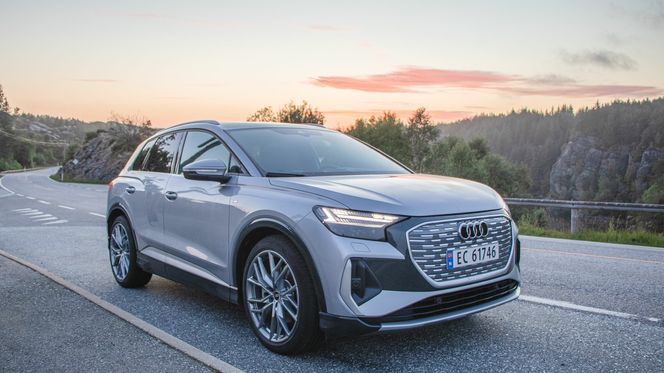 Audi Q4 E-Tron i solnedgang. Foto: Marius Valle