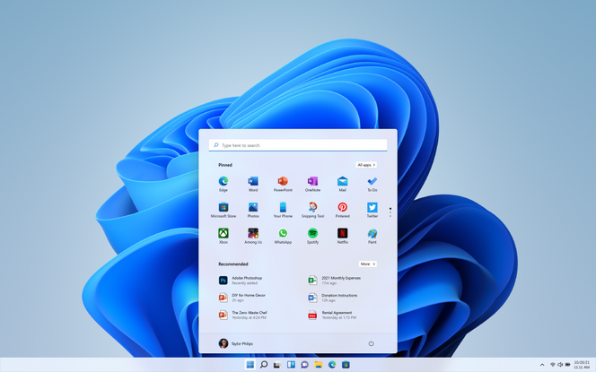 Startmenyen i Windows 11 skal gjøre det enklere å finne applikasjoner og innhold, ikke bare lokalt på PC-en. Skjermbilde: Microsoft
