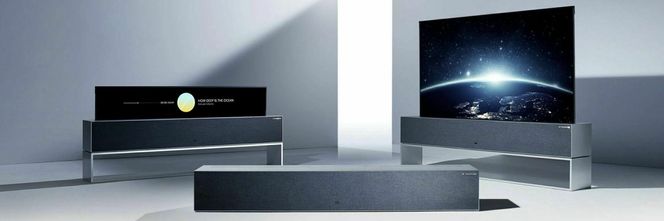 TV-en kan rulles fullstendig sammen, eller den kan rulles ned til en «stripe» som byr på ulike typer tilleggsfunksjonalitet. Foto: LG