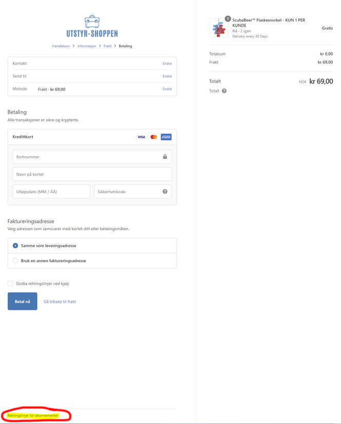 Foto: Skjermdump fra utstyrshoppen.com