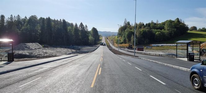 500 meter ny fylkesvei med tilhørende gang- og sykkelvei er bygget. Foto: Viken fylkeskommune