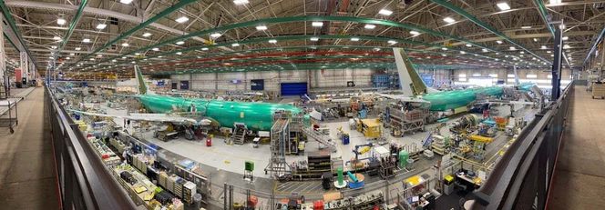 Fire norske P-8A på rekke inne hos Boeing i Renton. Foto: Boeing/FMA