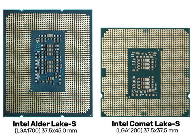 LGA1700 til venstre, LGA1200 til høyre