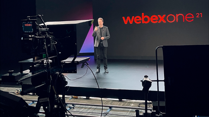 Snorre Kjesbu i Cisco under konferansen Webexone 21, der flere nye produkter utviklet på Lysaker ble presentert. Foto:  Cisco
