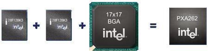 Intel PXA262 erstatter to minnebrikker og én prosessorbrikke. Foto:  Intel