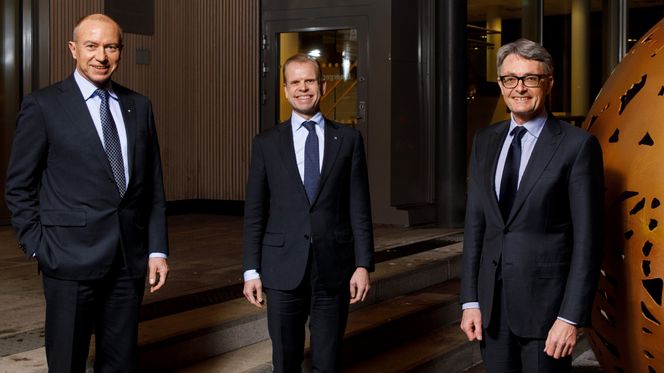 Konsernsjefene Christian Rynning-Tønnesen i Statkraft, Svein Tore Holsether i Yara og Øyvind Eriksen i Aker lanserte i sommer en satsing på grønn ammoniakk på Herøya i Porsgrunn. Foto: Ole Walter Jacobsen, Yara