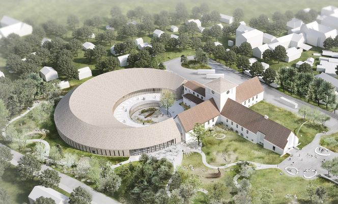 Det nye vikingtidsmuseet som skal bygges vegg i vegg med eksisterende museumsbygg på Bygdøy i Oslo, er kostnadsberegnet til 2,2 milliarder kroner og skal åpnes for publikum i 2026. Illustrasjon: Statsbygg/Aart Architects