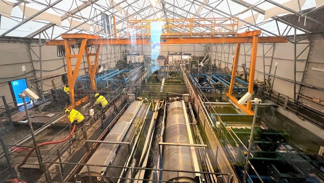Anlegget smelter snøen ved hjelp av energi som hentes ut av plusstemperatur i sjøvann. Under og etter smelteprosessen blir vannet renset for alle forurensninger som faste partikler, oljerester og tungmetaller. Foto:  NCC