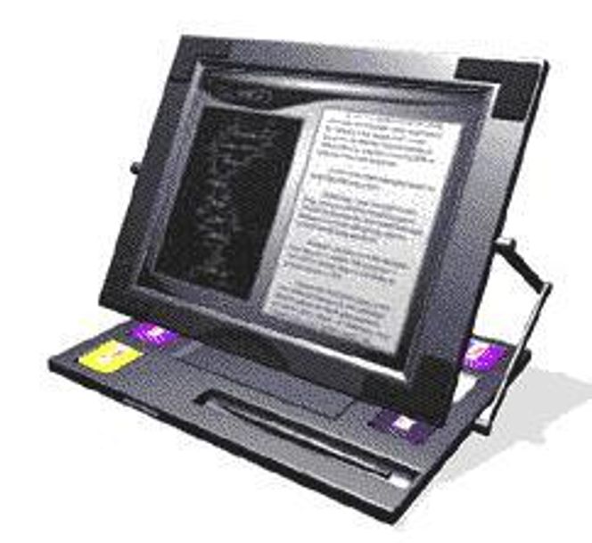 Stilstudie av e-bok med DataPlay-disk. Illustrasjon: DataPlay