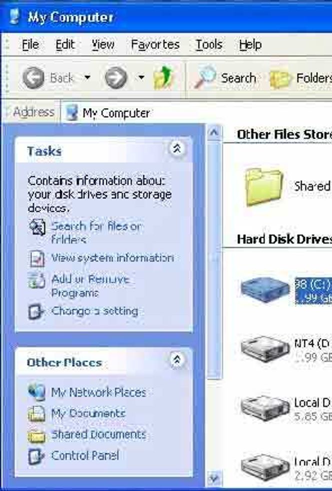 Windows XP – Windows Explorer. Skjermbilde: Digi.no