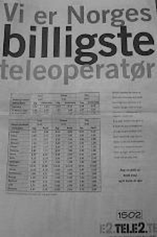 Tele2-annonse i Aftenposten. Faksimile: Aftenposten