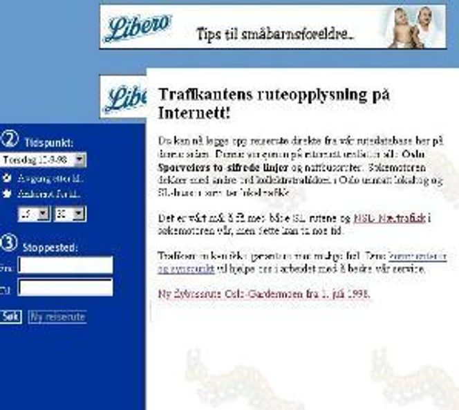 Skjermdumpen viser hvordan den "saboterte" hjemmesiden til Trafikanten framsto inntil digi.no gjorde SOL oppmerksom på fadesen. Skjermbilde: Digi.no