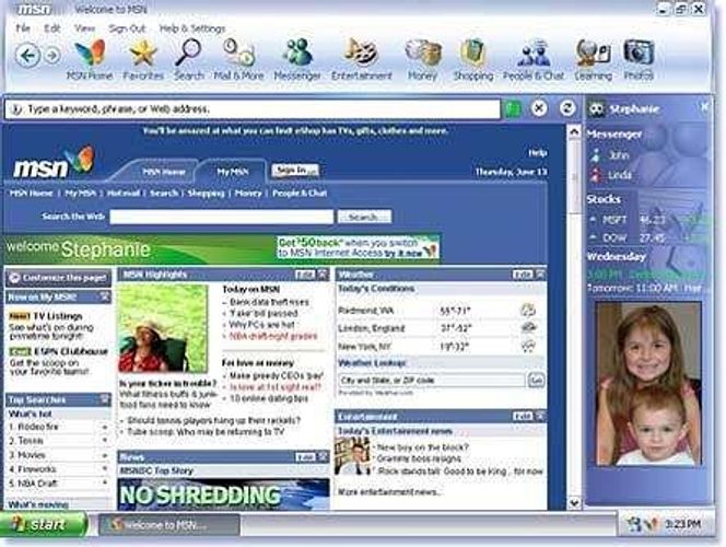 Grensesnittet i MSN 8 er bygget opp rundt tjenester fra Microsoft og partnere. Skjermbilde: MSN