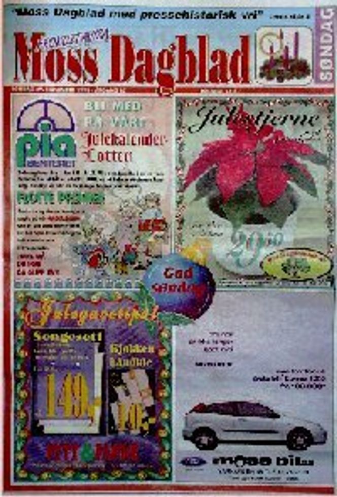 Forsiden av Moss Dagblad søndag den 29. november 1998 med kun annonser.