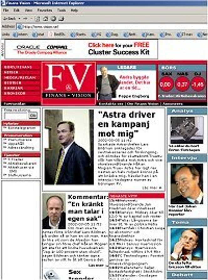 Førsteutgaven av Finans Visions nettavis 6 mars 2002. Skjermbilde: Finans Vision