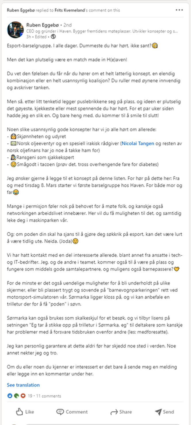 Torsdag 24. februar la Eggebø ut dette innlegget på Linkedin. Skjermbilde: Linkedin