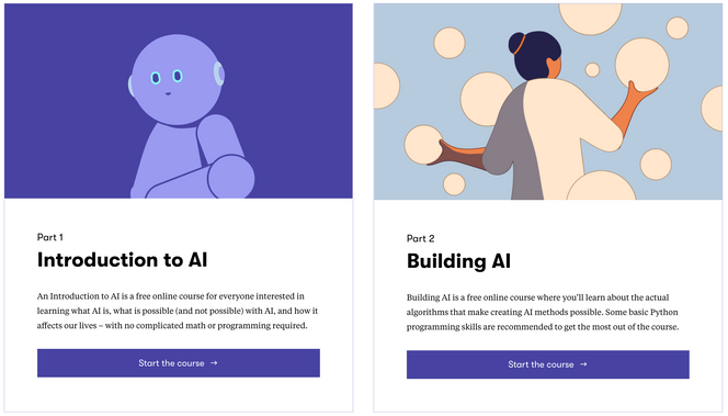 Elements of AI er delt inn i seks moduler med teoretiske og praktiske oppgaver. Illustrasjon: Elements of AI