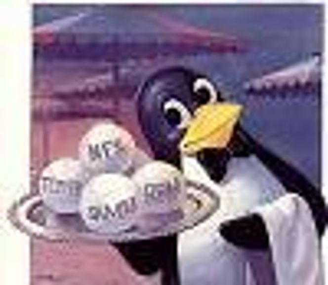 Detalj fra omslaget til David Elboths The Linux Book (Prentice Hall 2001). Faksimile:  The Linux Book