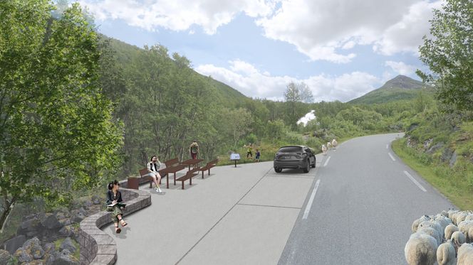 Langs fv. 243 på Aurlandsfjellet skal det opparbeides en rasteplass med fire parkeringsplasser og to sittegrupper.