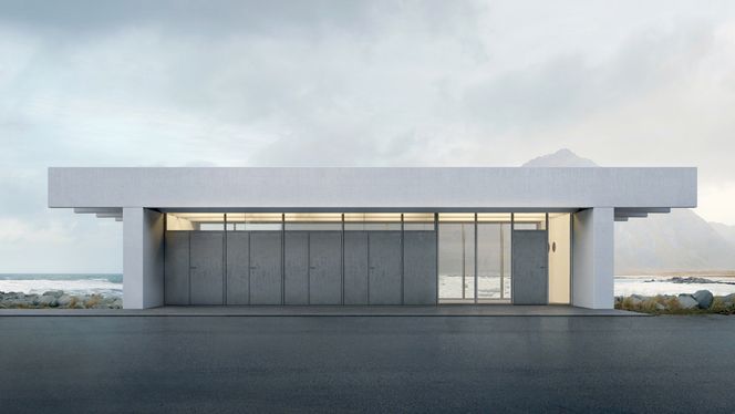 Lofoten får nok et etterlengstet toalett og utsiktspunkt, her på Brunstranda i Flakstad. Illustrasjon: Studio Vatn/Jørgen Tandberg Ark