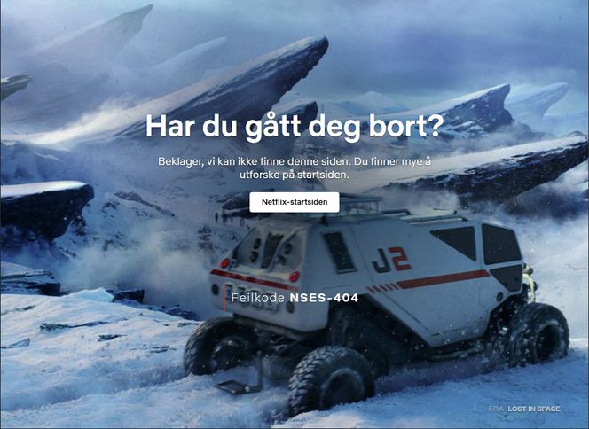 Netflix mener kanskje at det finnes verre ting enn å ikke finne en webside, for eksempel å være «Lost in Space». Bildet er fra den nye versjonen av TV-serien med samme navn. Faksimile: netflix.com