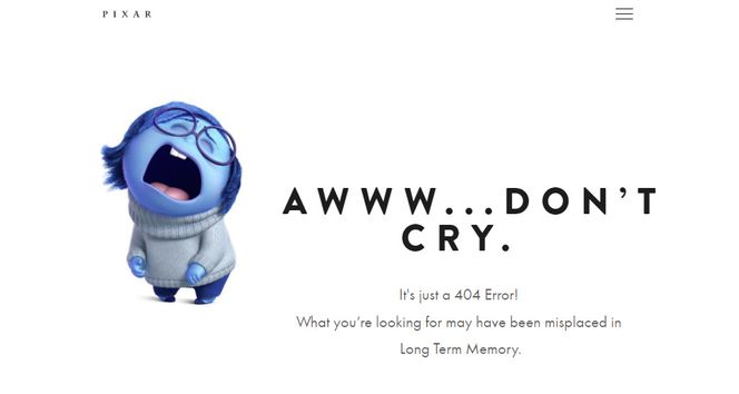 Finner du ikke siden du leter etter, kan du kanskje lete i <a href="https://web.archive.org/">Wayback Machine</a>, selv om det nok ikke er det Pixar mener med «<a href="https://disney.fandom.com/wiki/Long_Term_Memory">Long Term Memory»</a>. Faksimile: pixar.com