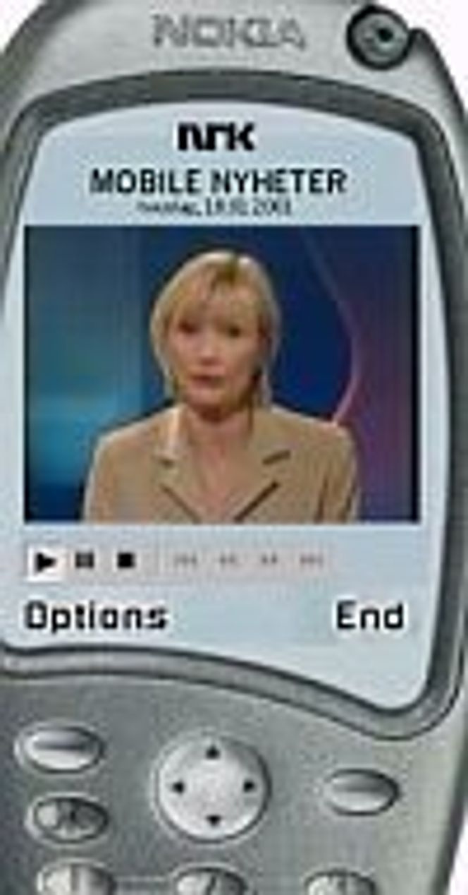 Mobile nyheter fra NRK, her med nyhetsoppleser Nina Owing. Illustrasjon: NRK Telecom
